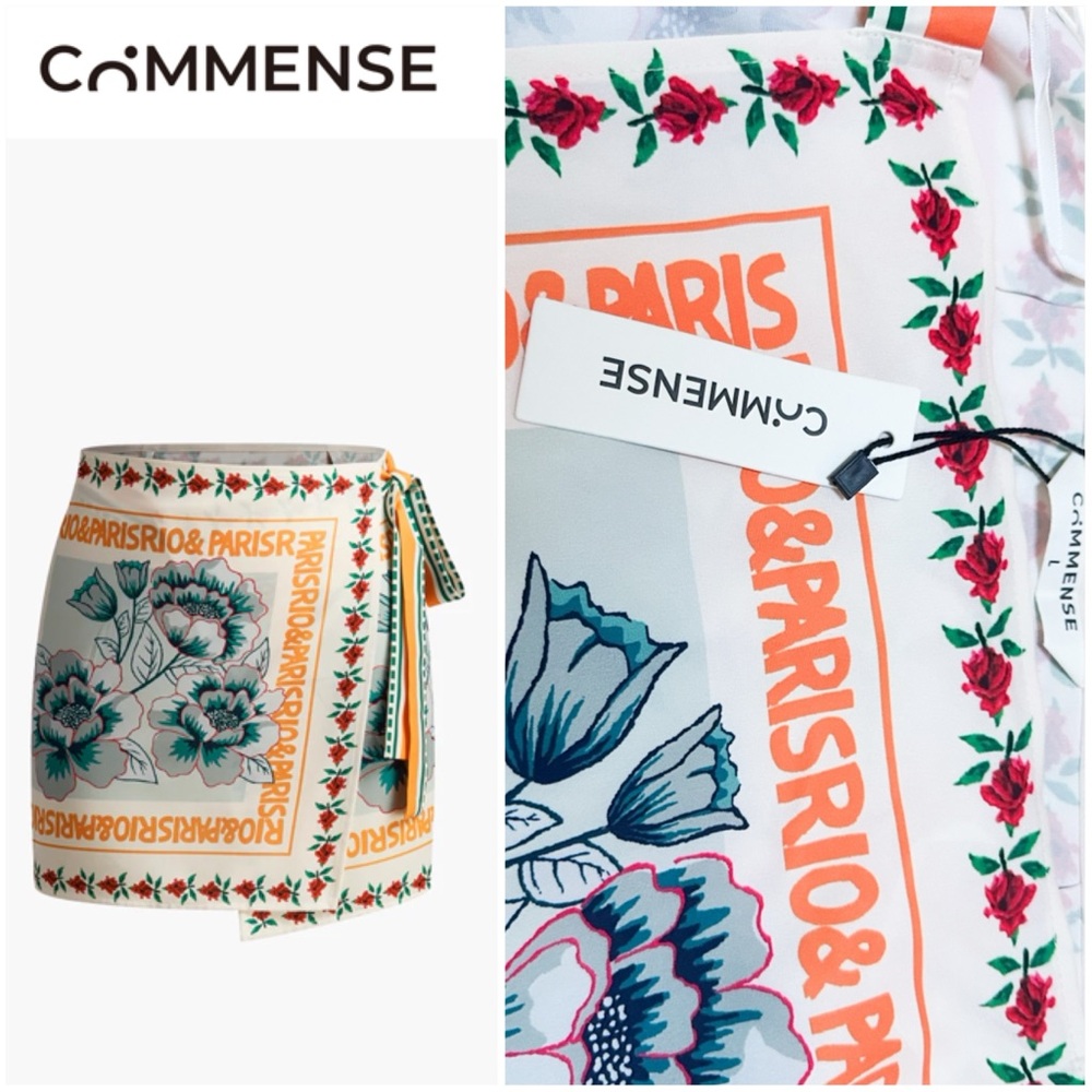 Commense Floral Mini Skirt in White, Orange, Green, Blue, Pink